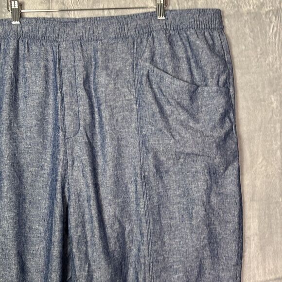 Old Navy Blue Linen Blend Drawstring Cropped Ankle Pants Size 4x - Picture 3 of 11